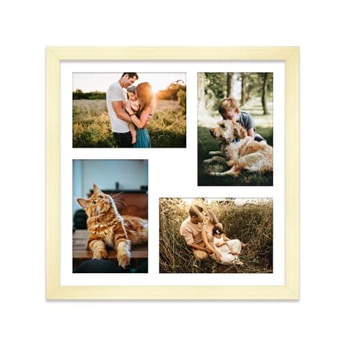 Image of 12x12 Inch 4 Opening Photo Collage Frame, Display Four 6x4 Inch Photos, Multi Aperture Family Picture Frame, Gold