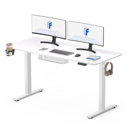 Image of FLEXISPOT 140 * 60cm Electric Standing Desk, Height Adjustable Ergonomic Stand up with 2 Memory Preset and Backpack Hook, White