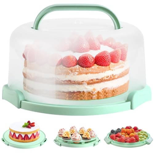 Image of Ohuhu Cake Carrier with Handle, Portable Round Cake Box for 10 Inch Cake, Cake Storage Container with Cover Two Sided Base for Pies Nuts Fruit, Safe Storage & Transport, Great Gift Choice
