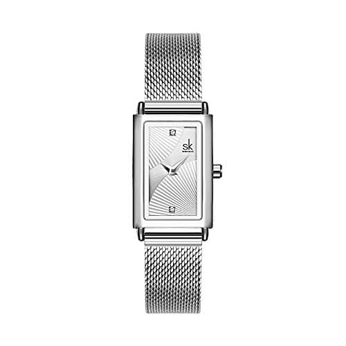 Image of SHENGKE Minimalist Watch (Love Me Tender Love Me Home) Casual Fashion Wrist Watch Mesh Square Silver