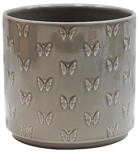 Image of Ivyline Arley Butterfly Planter in Grey - Premium Quality and Waterproof - Stylish Lightweight Indoor Earthenware Houseplant Pot - D17.5cm x H17cm