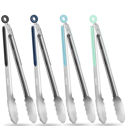 Image of Kitchen Tongs, 12-Inch Stainless Steel Locking Cooking Tongs with Silicone Non-Slip Grip, Utensils for Food, Salad and Outdoor BBQ (Set of 4)