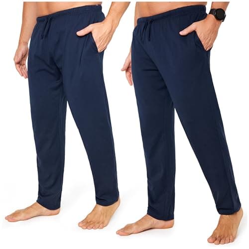 Image of CityComfort Mens Pyjama Bottoms - Jersey Lounge Pants with Pockets, Pack of 2 (XL, Navy/Navy, Drawstring Waist)