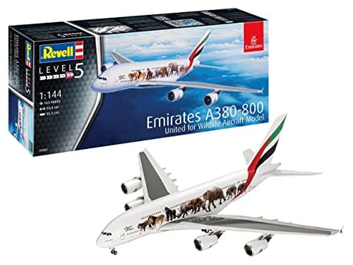Image of Revell 03882 1:144 Airbus A380-800 Emirates 'Wild Life' Plastic Model Kit, Multicolour, 1/144