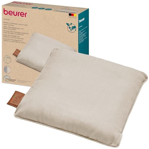 Image of Beurer MG 139 Battery Massage Pillow with Heat Function, Wireless Shiatsu Massage Cushion, Switchable Heat, Made from Recycled Material, Machine Washable, Automatic Shut-Off, 40 x 40 cm, Beige