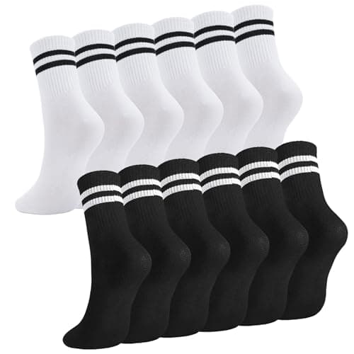 Image of Zuimei 6 Pairs Ladies Socks Womens Stripe Crew Socks Breathable Cotton Sport Socks Multipack for Women Ladies Girls black white
