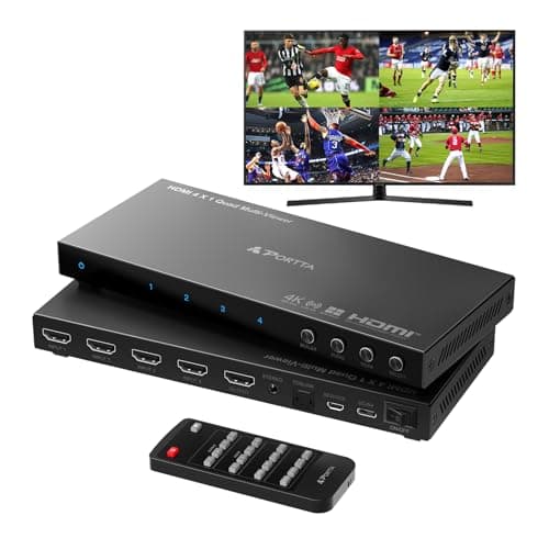 Image of 4K HDMI Multiviewer Switch 4x1 with PIP, PORTTA Quad Multi Viewer Seamless Switcher 4 in 1 Out with Toslink, 3.5mm Audio Output Support 4K 30Hz, 6 Viewing Modes, Downscaler, Compatible with PS4 Xbox