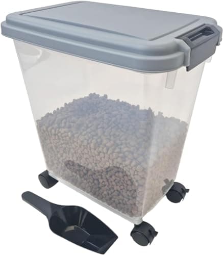 Image of HH Home Hut 30L Clear Pet Food Container on Wheels Dog Cat Animal Storage Bin Dry Feed Including Air Tight Seal and Food Scoop