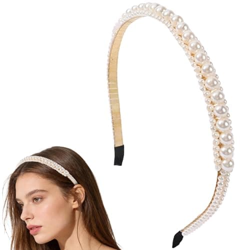 Image of Traziewell Thin Decorative Headband Pearl Headband Wedding Rhinestones Tiara Crystal Headbands Hair Accessory for Bride Bridesmaid Girls 2426