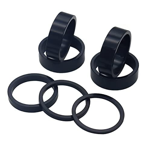 Image of PLATT 7PCS Bike Headset Spacer 1 1/8" Aluminium Alloy MTB Road Bike Stem Headset Spacer 2/3/5 /10mm (Black) (Black 7PCS)