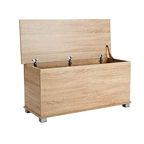 Image of Home Source Ottoman Storage Toy Chest Bedding Blanket Box, Sonoma Oak Effect, 99cm