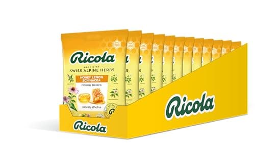 Image of Ricola Honey Lemon and Echinacea Cough Drops Bag, Pack of 12, Naturally Effective Throat Lozenges, Cough Sweets,12 X 75 g