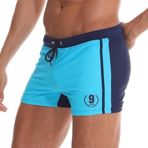 Image of Arcweg Men's Swimming Trunks Shorts Sport Boxer Swimwear Boxers Underwear Drawstring Summer Beach Board Shorts Elastic Swimsuit Bottom (M, Blue)