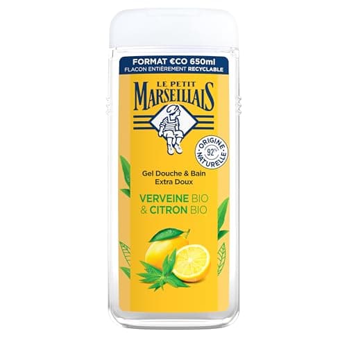 Image of Le Petit Marseillais Extra Soft Shower Gel Verbena & Organic Lemon (650 ml) - Moisturises and Refreshes, pH Neutral, No Dyes and 92% Natural Origin - Bottle 100%