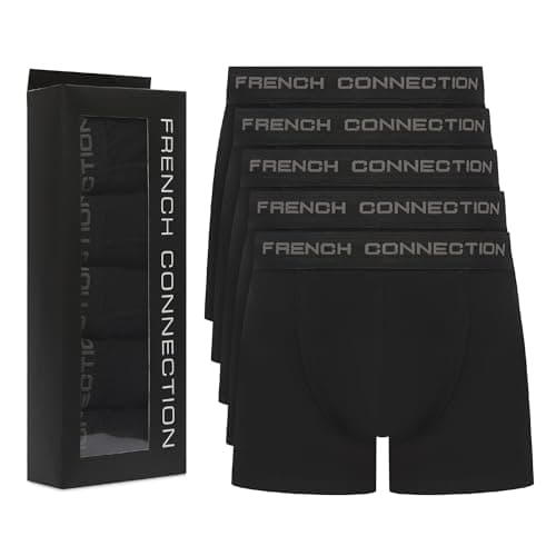 Image of French Connection 'FC1' Mens Multipack Boxer Shorts - Cotton Stretch, 5 Pack, Soft and Breathable Underwear (Large)