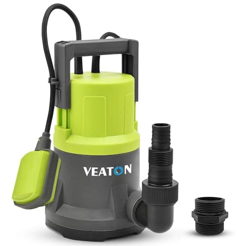 Image of VEATON 400W Electric Submersible Water Pump for Clean Water, Max Flow 11000L/H Compact Utility Pump, Drain Water from Garden Pond Swimming Pool Hot Tub with Float Switch and Hose Connector
