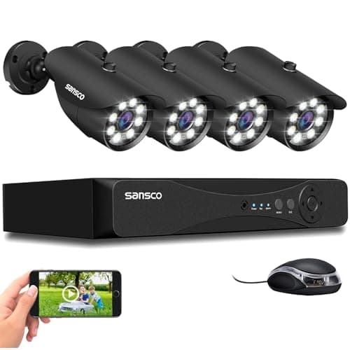 Image of SANSCO 5MP 8CH CCTV Security Camera System, 8 Channel Expandable DVR, 4pcs 3K IP66 Waterproof Metal Bullet Cameras, with Human/Vehicle/Face Activated Full Color Night Vision, No Hard Drive Disk