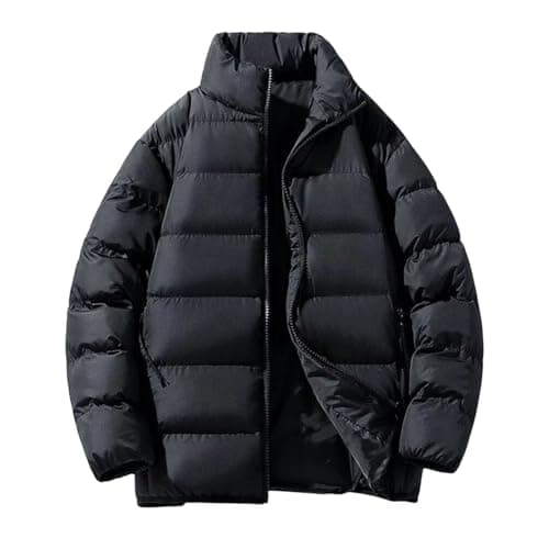 Image of Mymyguoe Puffer Jacket Men's Oversized Down Jacket Windproof Down Coat Puffer Jacket Plain Leisure Jacket Stand-Up Collar Quilted Jacket Thick Baggy Winter Jacket Warm Thick Transition Jacket, Q1