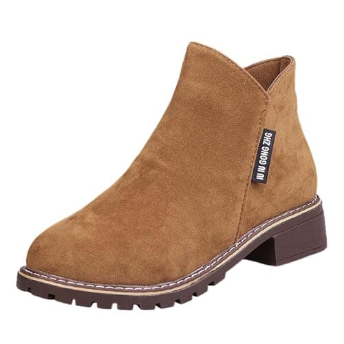 Image of Generic Women's Suede Ankle Boots Short Boots Block Heel Side Zipper Casual Comfortable Slip-On Autumn Winter Fashion Shoes, brown, 5 UK