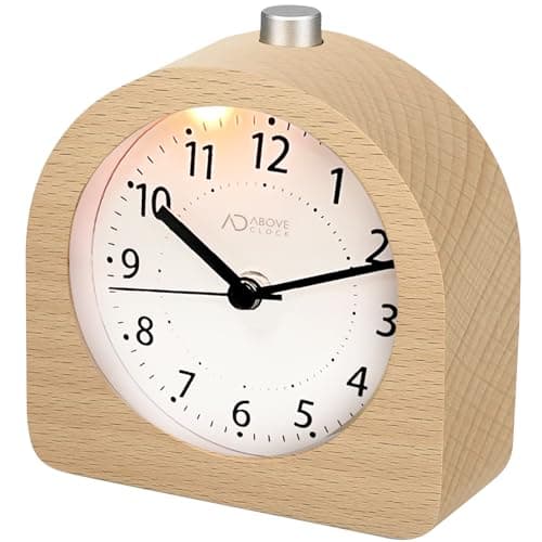 Image of aboveClock Analogue Alarm Clock Bedside, Silent/No-Ticking, Battery Powered, Snooze Function, Night Light, Ideal for Bedroom, Home, Kitchen, Travel, Natural Wood
