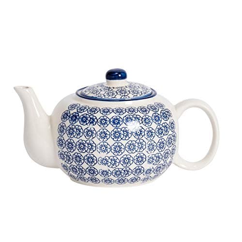 Image of Nicola Spring Hand-Printed Teapot - 820ml - Navy Traditional Decorative Floral Pattern Porcelain Tea Pot with Lid Tableware Large Teapot for Tea, Milk
