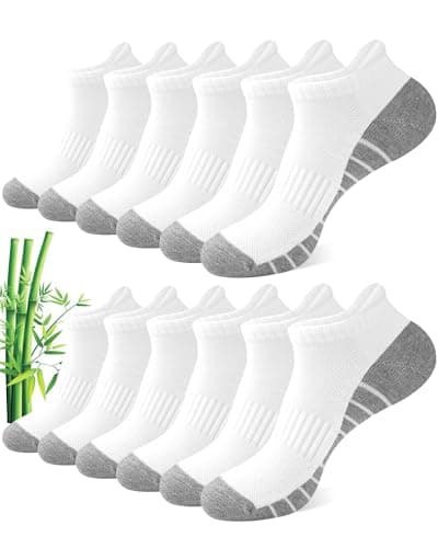 Image of Blu Ninfee Bamboo Trainer Running Socks for Men 9-12, Cushioned Mens Ankle Sports Socks, Breathable Short Sock for Walking, Cycling, 6Pairs, White