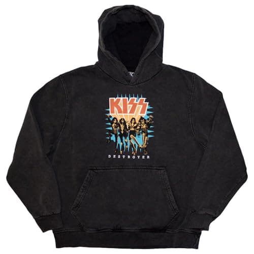 Image of Rock Off officially licensed products KISS Destroyer 3D Logo Official Unisex Hoodie Hooded Top (Large) Grey