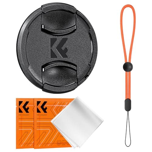 Image of K&F Concept 49MM Lens Cap Snap-on Front Camera Lens Cover + Elastic Lens Cap Keeper + 2 Cleaning Cloth compatible with Canon Sony