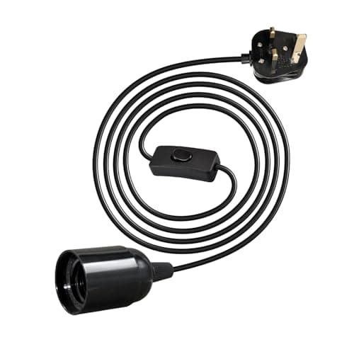 Image of E27 Lamp Holder with Switch and Plug, 450cm Black Ceiling Pendant Light Fitting, Suspended Pendant Light Fitting Kit, Plug in Ceiling Light Fixture, Hanging Lamp Cord for Living Room(Without Bulb)