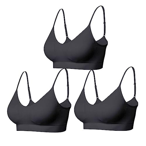 Image of Comfyin Padded Bralette for Women Straps Sleep Bras Seamless Yoga Sport Bras 3 Pack,3+Black,M