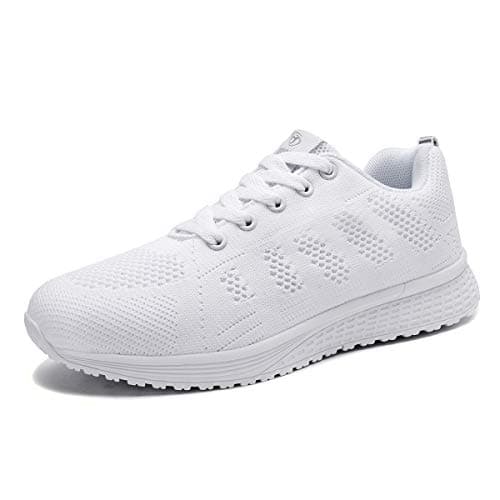 Image of Youecci Women Lightweight Walking Shoes Ladies Lace Up Sneakers Mesh Go Running Trainers Low Top Breathable Athletic Walk Gym Shoes White 5 UK