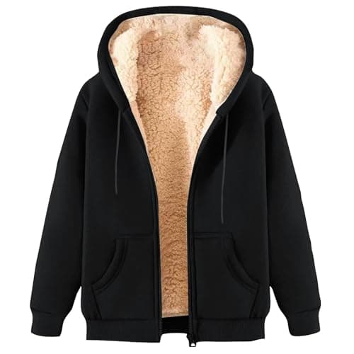 Image of Yolimok Mens Fleece Jacket Full Zip Cardigan With Hood - Sherpa Hoodie Long Sleeve Windproof Warm Thick Coat With Pockets Outerwear Black