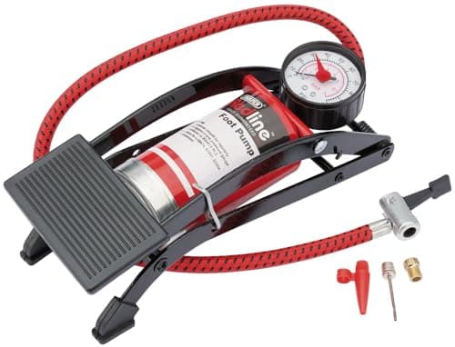 Image of Draper Redline Foot Pump | Braided Delivery Hose | Lock on Connector | Cylinder Manual Pump | Air Bed and Football Nozzle Included | 68092