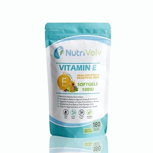 Image of Nutrivolv Vitamin E 100IU - 180 Softgels | Antioxidant Supplement for Skin Support & Cell Protection | Helps Reduce Oxidative Stress, Promotes Healthy Skin & Immune Support