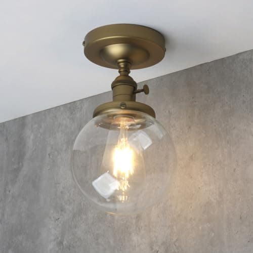 Image of Phansthy Vintage Ceiling Light Fitting with Switch, Modern Clear Glass Flush Mounted Ceiling Lamp E27 Base, Hallway Lighting Fixtures Suitable for Kitchen Loft Cafe Bar (Antique)