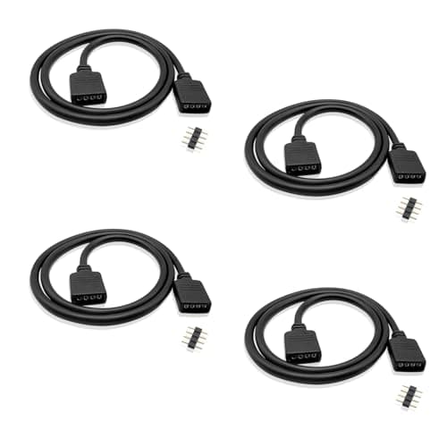 Image of iYueMps LED Strip Extension Cable 4 pcs 50cm 4 pin LED RGB Extension Cable with 10mm 4pin Male Connector for 5050 3528 2835 RGB Strip - Black