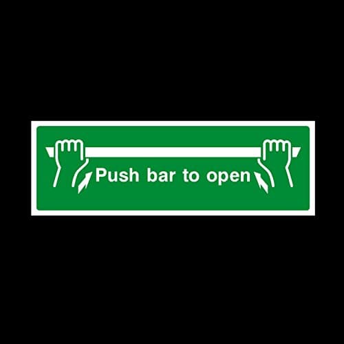 Image of Push bar to open 300x100mm Sticker/Self Adhesive Sign - Fire/Emergency/Exit/Alarm/Push/Extinguisher/Assembly (EE23)