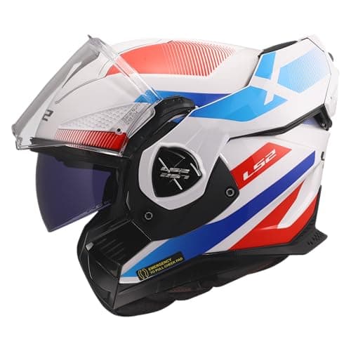 Image of LS2 FF901 Advant X Modular Motorcycle Helmet. 180° Flip Front Dual Visor Full Face Motorbike Helmet. ECE 22.06 Certified - NOVA - Gloss White Blue Red - XL