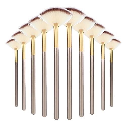 Image of Amaxiu Fan Brushes for Facials, Ultra Slim Soft Facial Fan Applicator Brushes Professional Blending Makeup Brush with Comfortable Wood Handle for Mask Mud Cream Makeup Esthetician(10 Pcs, Wooden)