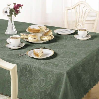 Image of Emma Barclay Damask Rose Tablecloth, Forest Green, 52 x 52 Inch