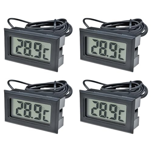 Image of 4 Pack Digital LCD Thermometer, Temperature Monitor with External Probe Fishtank Water Temperature Thermodetector Temperature Humidity Gauge Meter for Fridge Freezer Refrigerator Aquarium Black