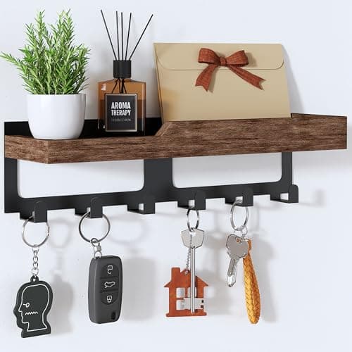 Image of HapiRm Key Holder for Wall – Key Hooks Wall Mounted with Wood Tray and 6 Hooks, Home Decor Key Rack Mail Organiser, Key Hanger for Hallway, Entryway, Office, Mudroom, Bedroom