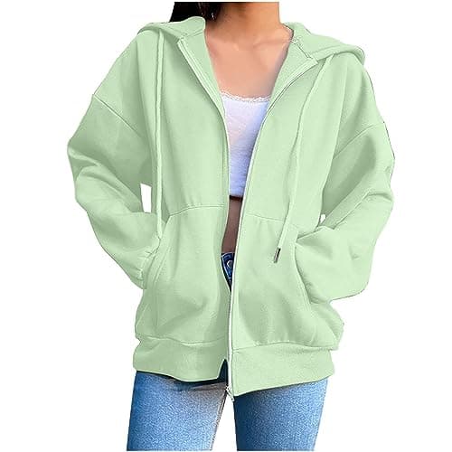 Image of Cropped Hoodies For Women,Zip Up Hoodie Lightweight Long Sleeve Sweatshirts Casual Jumpers Zipper Hooded Jackets,Golf Hoodie Mint Green
