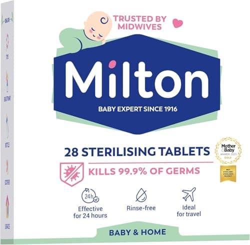 Image of Milton Sterilising Tablets - 28 Tablets for Cleaning Baby Bottles, Breastfeeding Accessories & Equipment - Rinse-Free, Travel-Friendly & Household Hygiene Solution - for Home or On-The-Go Use