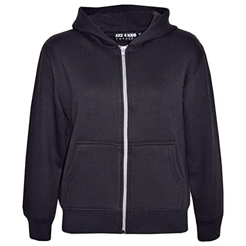Image of A2Z 4 Kids Plain Full Zip Hoodie for Girls & Boys Long Sleeve - Zipper Black 9-10