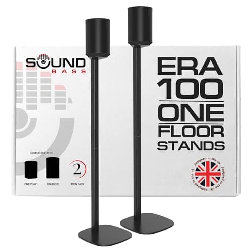 Image of Sound bass ERA 100 Floor Stand, Twin (2pcs), Compatible with Sonos ERA100 & ERA 100 SL, Sonos ONE & Play:1 Speakers, Accessories Included. Designed in The UK, Double, Pair (Black)