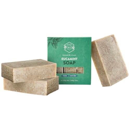 Image of Crate 61, Handmade Vegan Natural Bar Soap Cold Pressed For Face And Body, With Premium Essential Oils, 3 Pack (Eucalyptus & Peppermint)