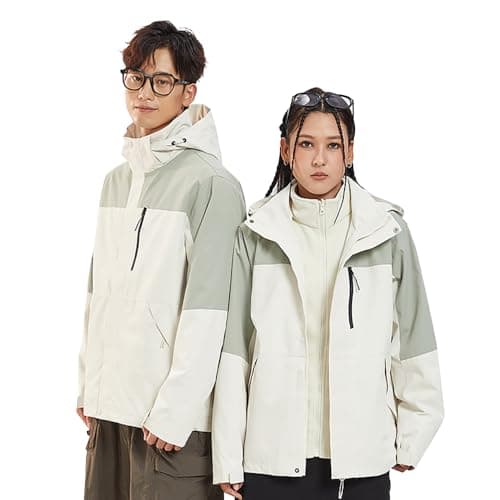 Image of OhSunny Women Men Rain Jacket Windproof Waterproof Outdoor Shell Hooded Raincoat Interchange Jacket SNC5T469T Beige&Green S