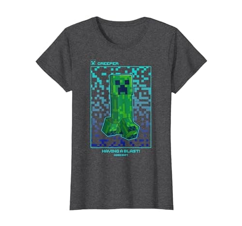Image of Minecraft Creeper Having A Blast! Pixelated Poster T-Shirt, Women, Dark Heather Grey, Small