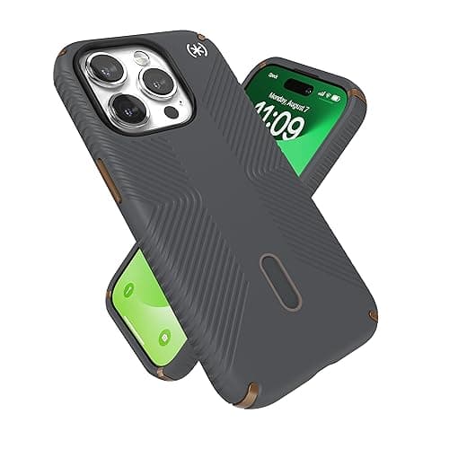 Image of Speck iPhone 15 Pro Case - ClickLock No-Slip Interlock, MagSafe Compatible, Drop Protection Grip - Scratch Resistant, Soft Touch, 6.1 Inch Phone Case - Presidio2 Grip Charcoal Grey/Cool Bronze/White